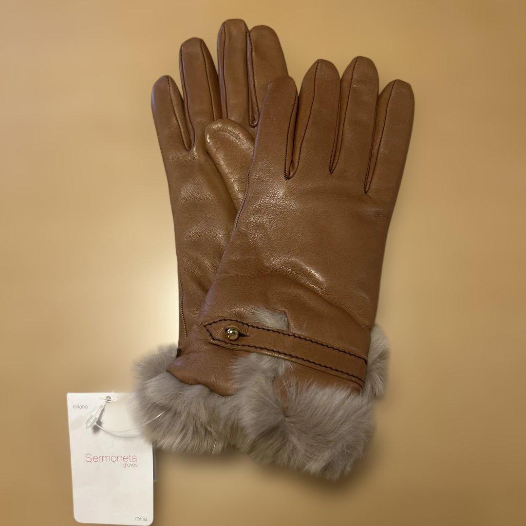 【新品未使用】Sermoneta gloves ブラウン 本革カシミヤ手袋