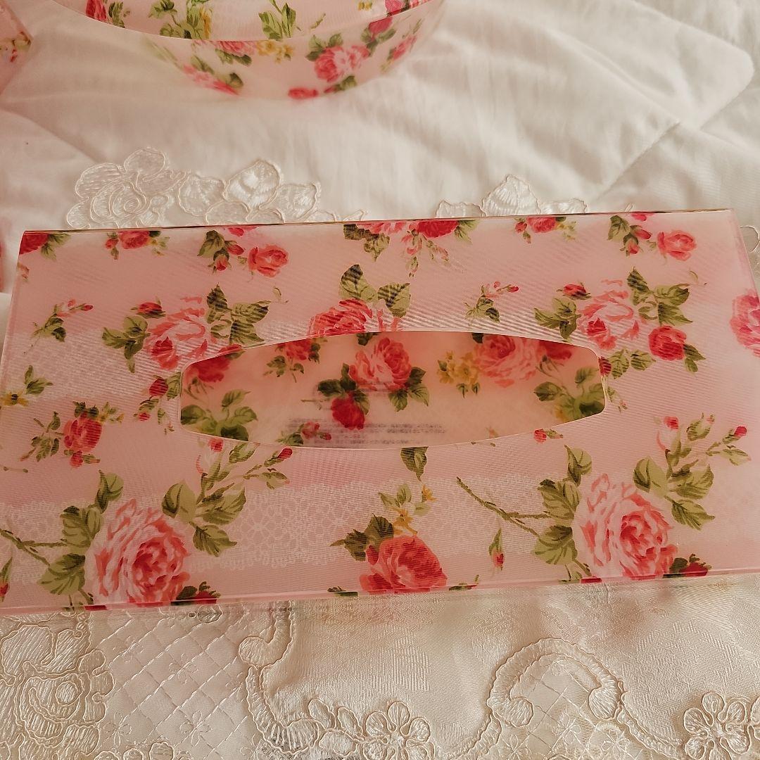薔薇柄 ローズ 姫系 パシフィックゴールド テッシュケース レース ピンク