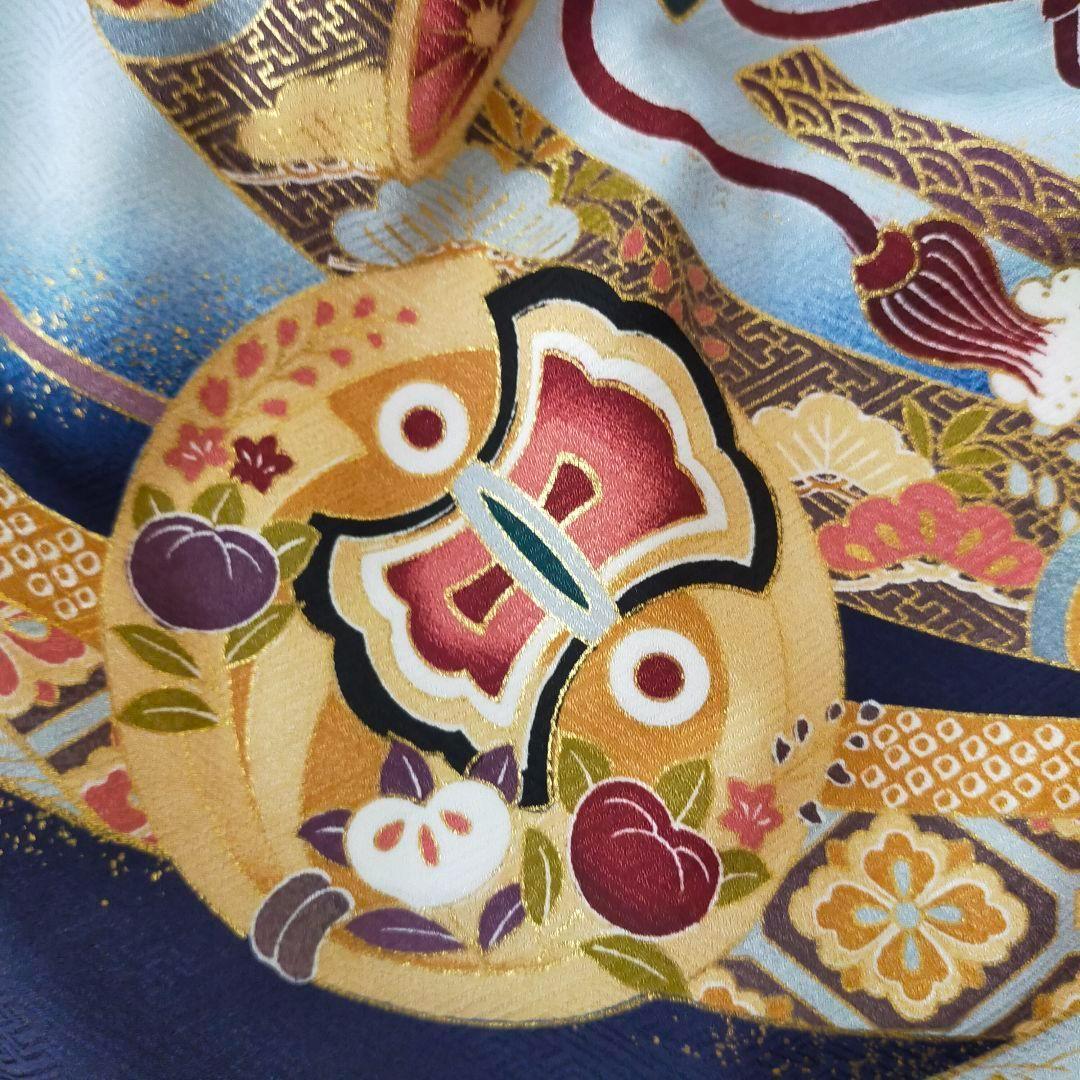 七五三 男の子 5歳 着物 セット 一式 紺 水色 ブルー 兜 几帳 0506