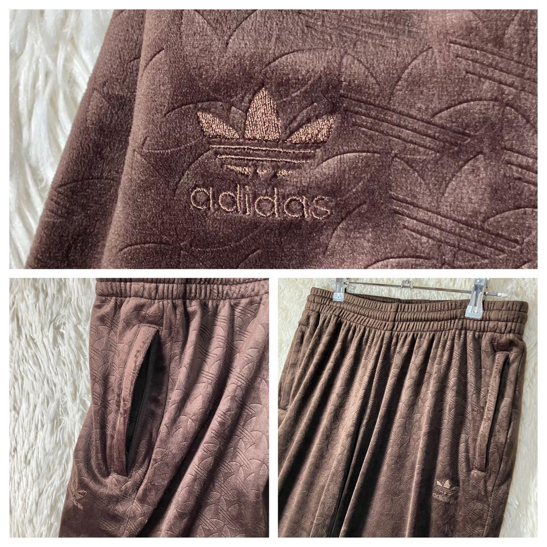 美品 adidas アディダス ベロア トラックパンツ 総柄 モノグラム XL