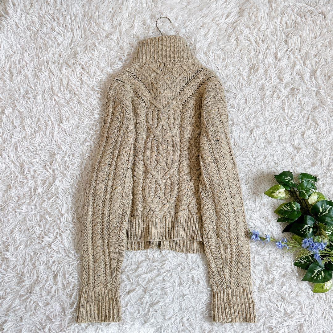 美品⁂ポロラルフローレン⁂ケーブルニット　ジップアップ　レザー　アルパカ混　M