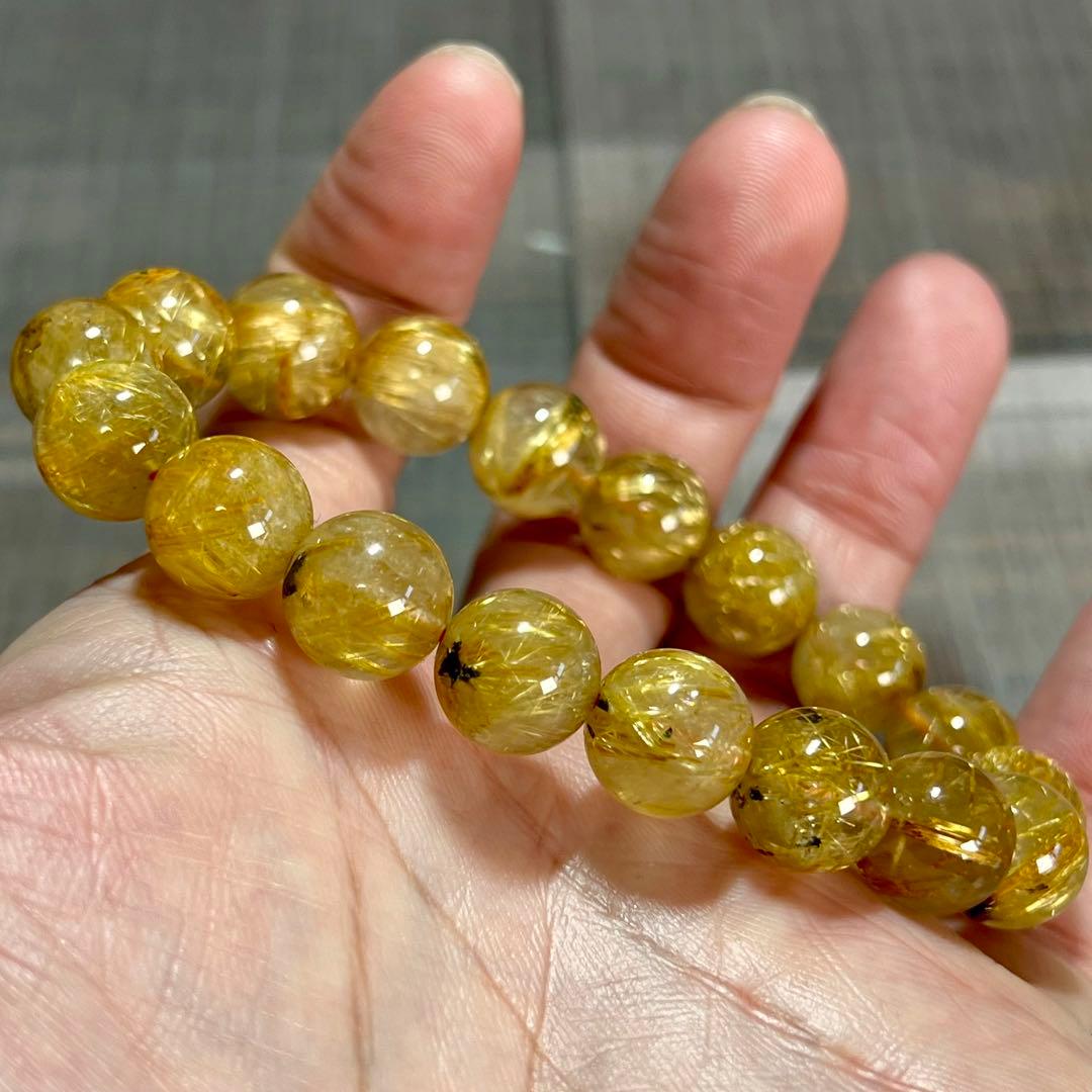 金運強　太陽放射ルチルブレスレット　ヘマタイト　ルチルクォーツ　2-9