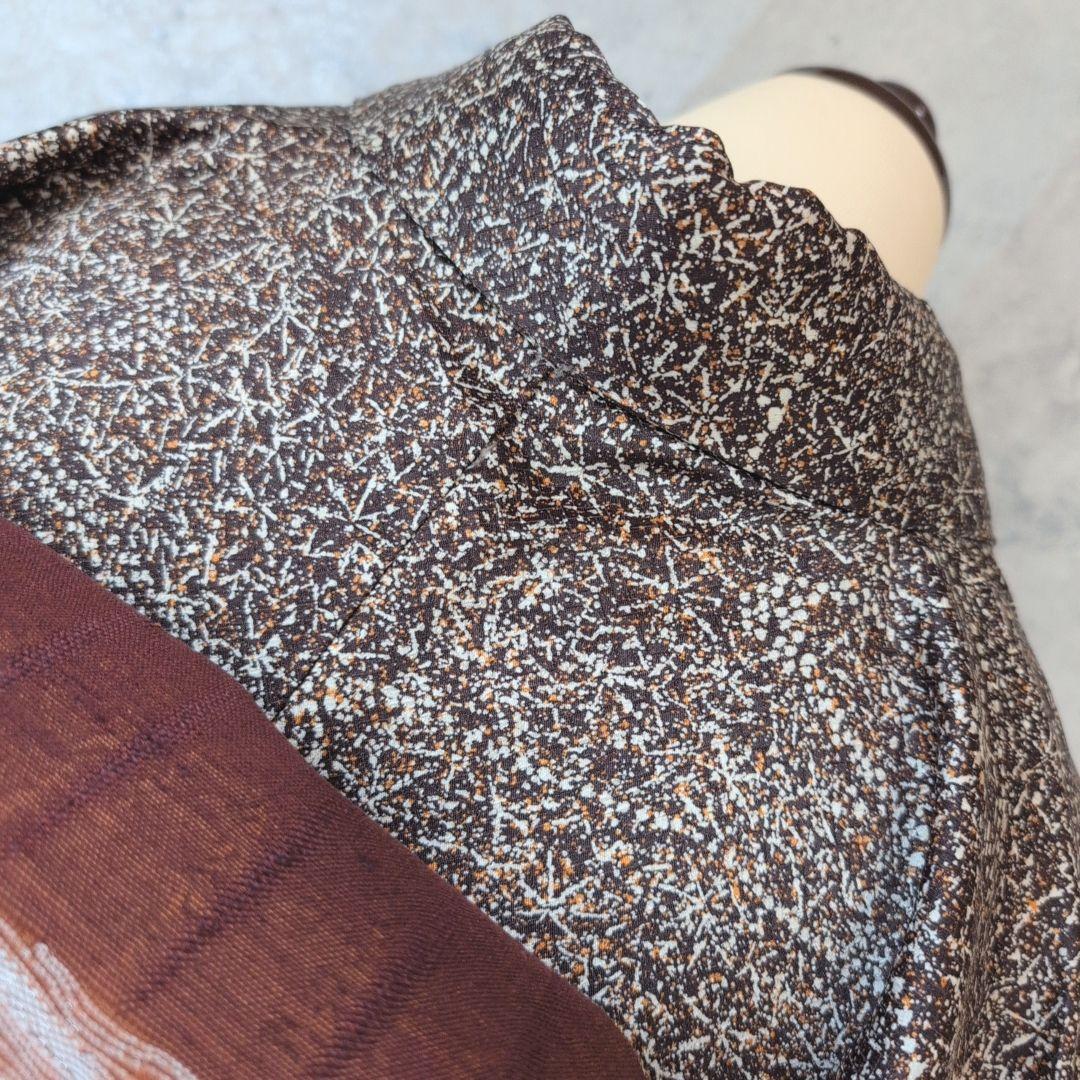 小紋　フルセット　着物　正絹　星屑　ダークブラウン　F5