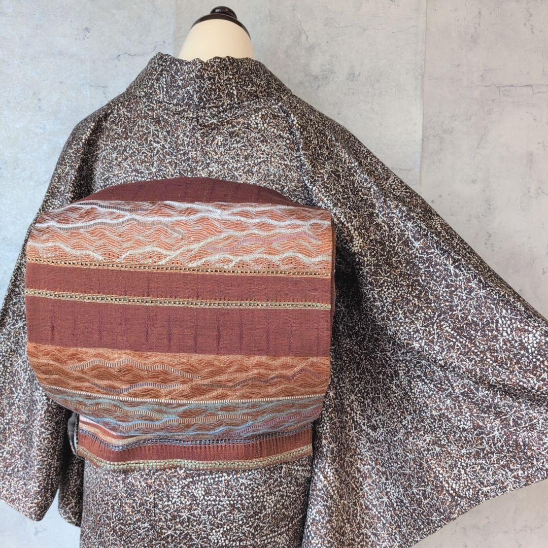 小紋　フルセット　着物　正絹　星屑　ダークブラウン　F5