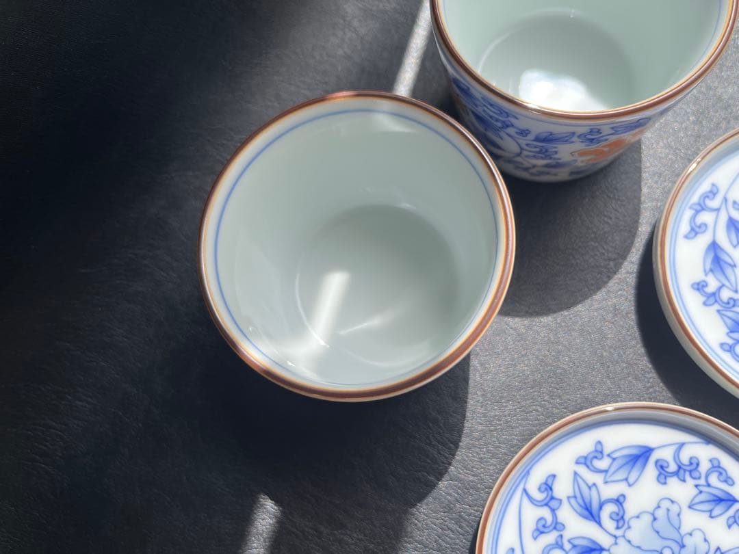 十五代　辻常陸　花唐草紋　そば猪口揃　　　　　　　　　そば猪口2点　小皿2点