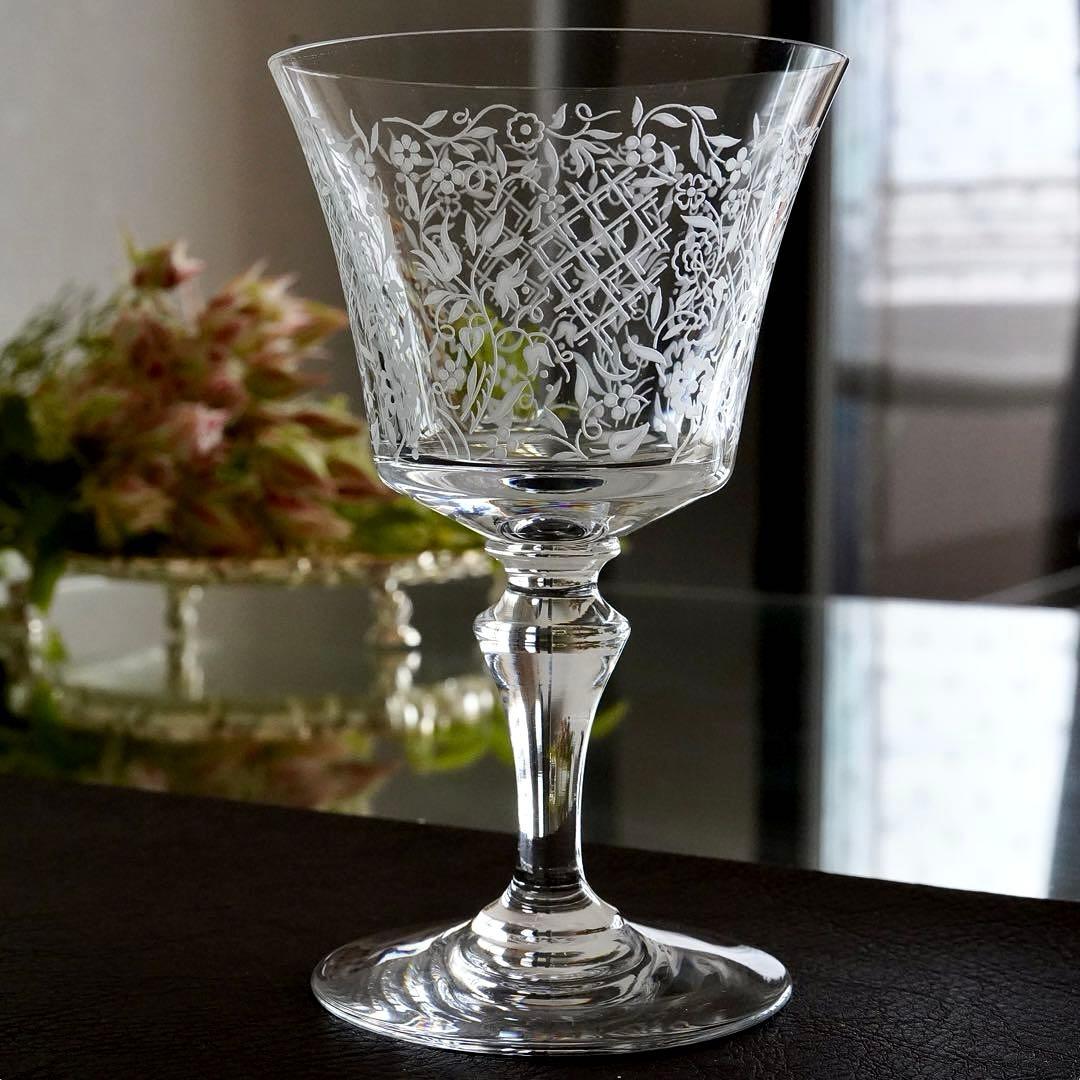 極希少★美品★オールドバカラ★フラワー エッチング★ワイングラス★1脚 B★レア