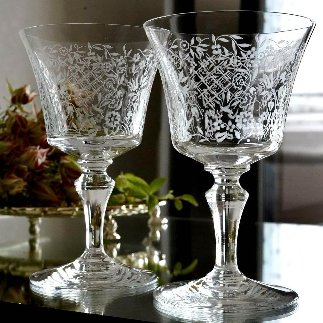 極希少★美品★オールドバカラ★フラワー エッチング★ワイングラス★1脚 B★レア