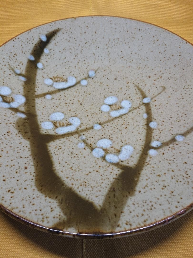 飾皿　大皿　丸皿　梅文　鉄釉　置物　インテリア　工芸品　美術品　A2512