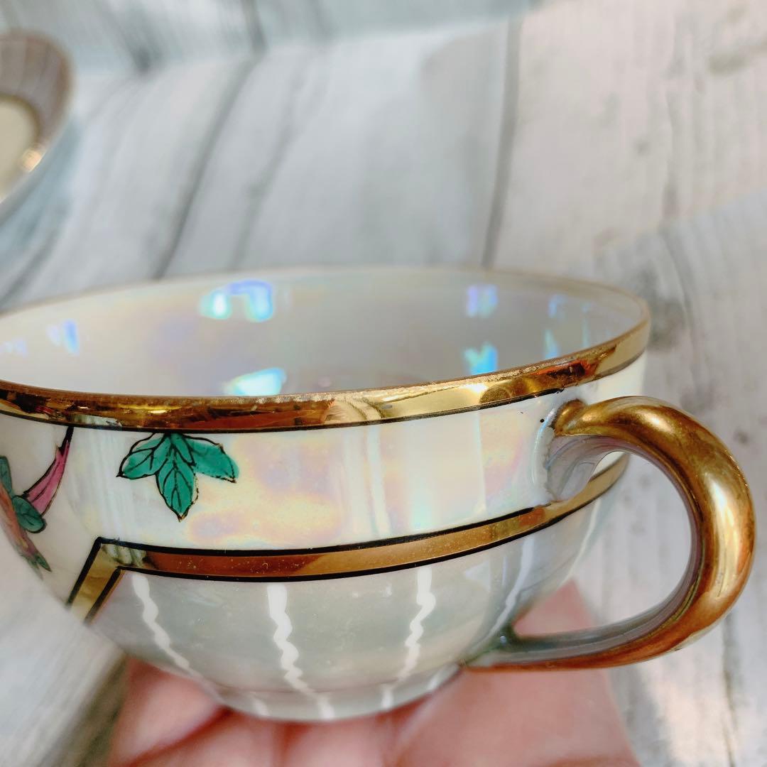 オールドノリタケ 花柄 金彩 ラスター ハンドペイントアンティーク 美品