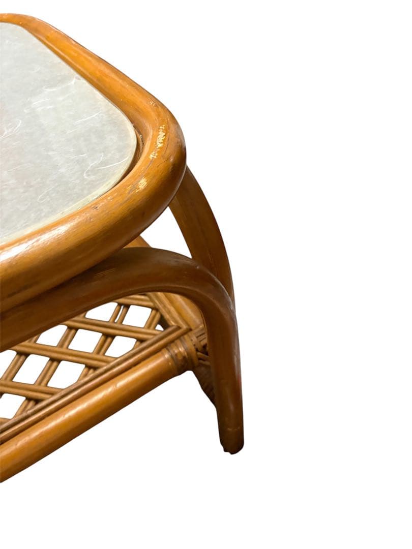 ラタン　籐　ラタンテーブル　ガラステーブル　ローテーブル　レトロ　アンティーク