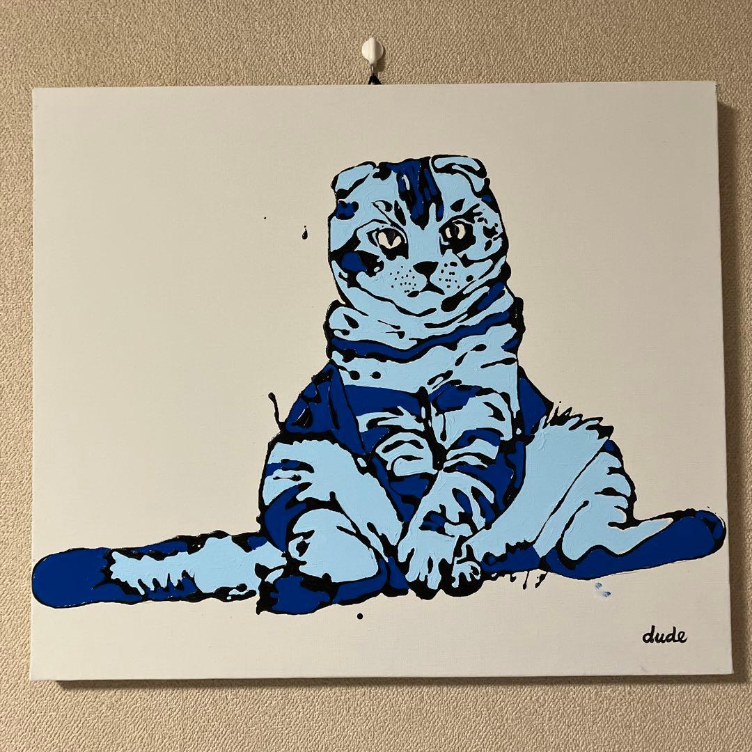 肉筆絵画　スコティッシュフォルド　ブルー