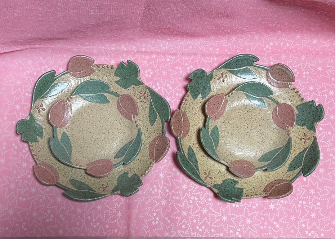 苔色工房　田中遼馬　大小各2枚　チューリップ　ミントグリーン・ピンク　新品未使用