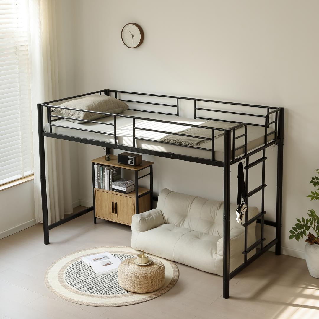 超人気！【高さ140cm】ロフトベッド 耐荷重150kg 一人暮らし Black