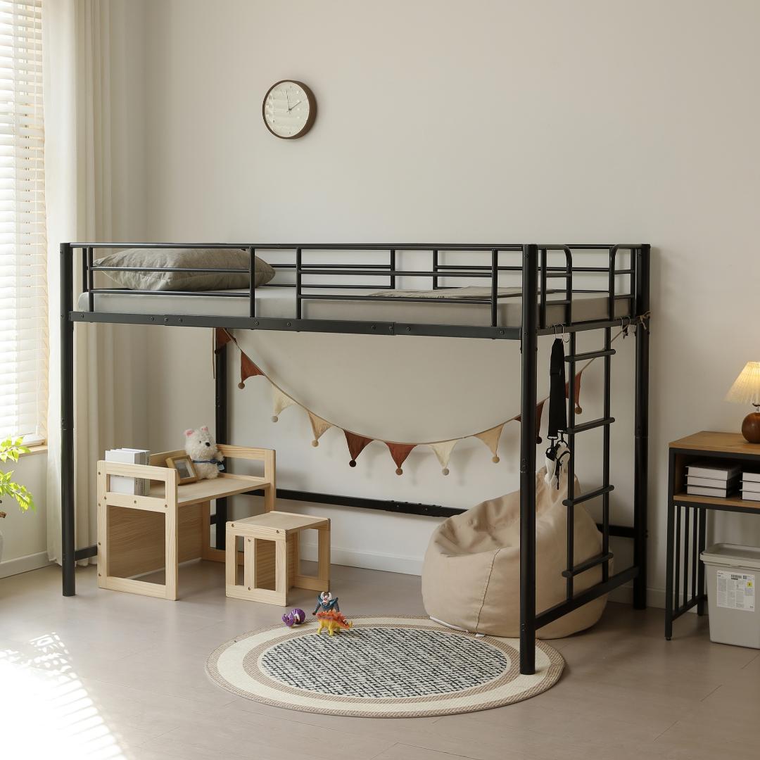 超人気！【高さ140cm】ロフトベッド 耐荷重150kg 一人暮らし Black