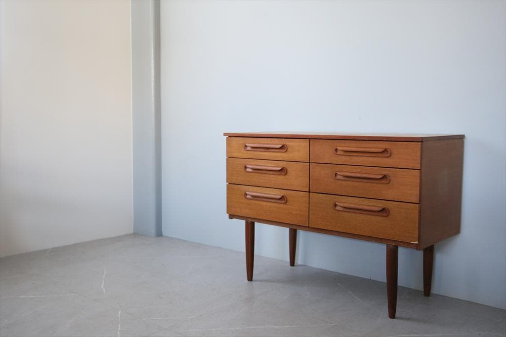 英国アンティークチーク6杯ドロワー/木製チェスト/タンス/飾り棚(92-143)