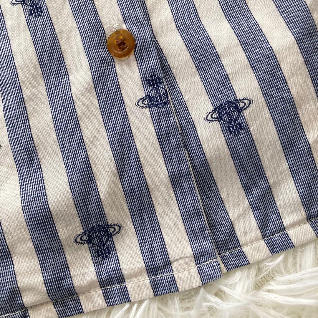 ヴィヴィアンウエストウッド リボン ストライプシャツ 3 オーヴ刺繍 ブルー