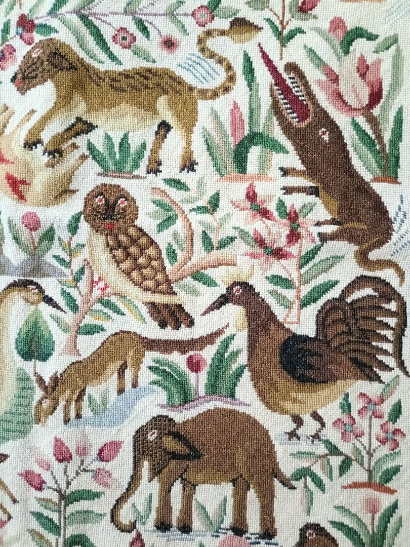 アンティークリネン 動物 アニマル ラグ タペストリー ゴブラン インテリア