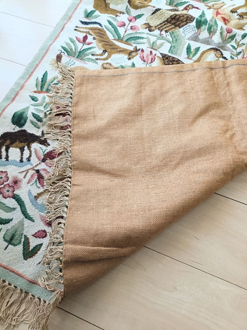 アンティークリネン 動物 アニマル ラグ タペストリー ゴブラン インテリア