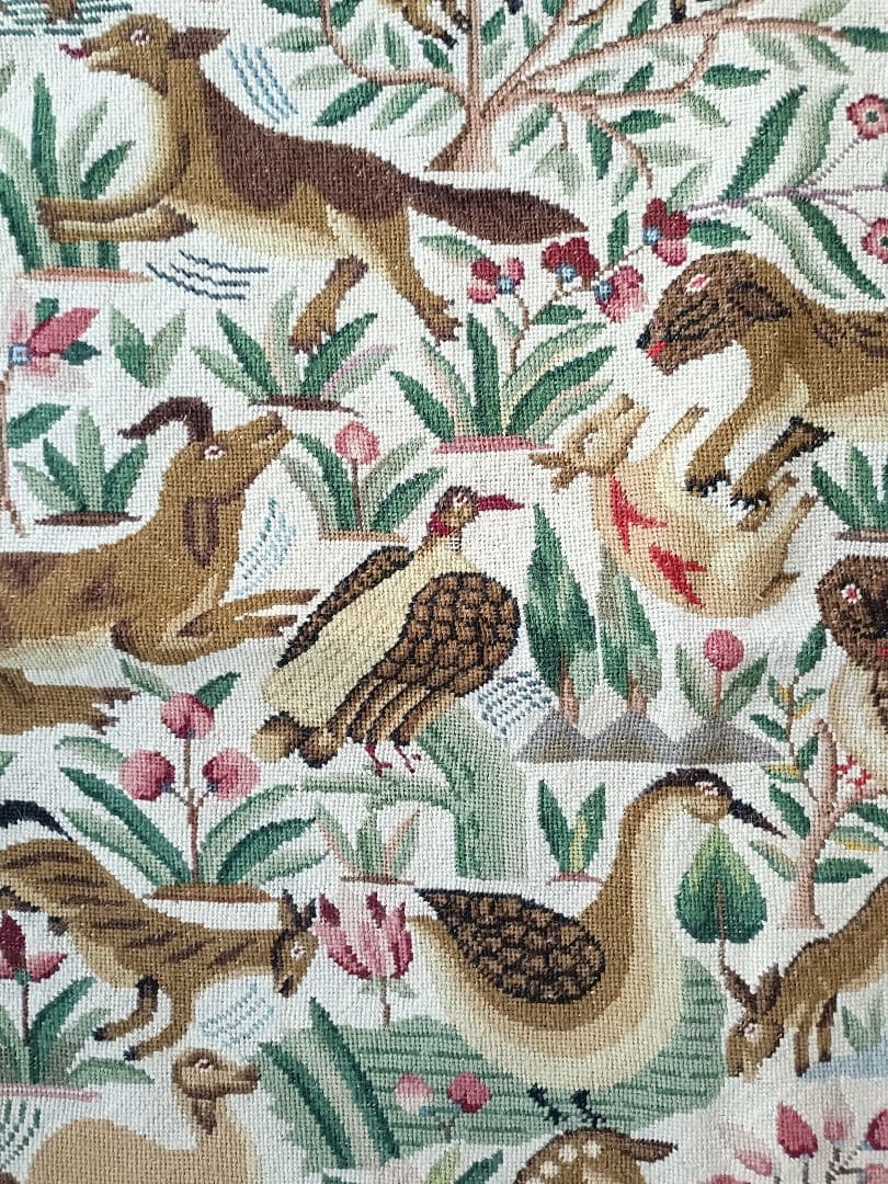 アンティークリネン 動物 アニマル ラグ タペストリー ゴブラン インテリア