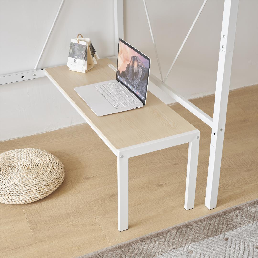 人気再入荷！ロフトベッド（S）コンセント・ローデスク付き耐荷重150kgホワイト