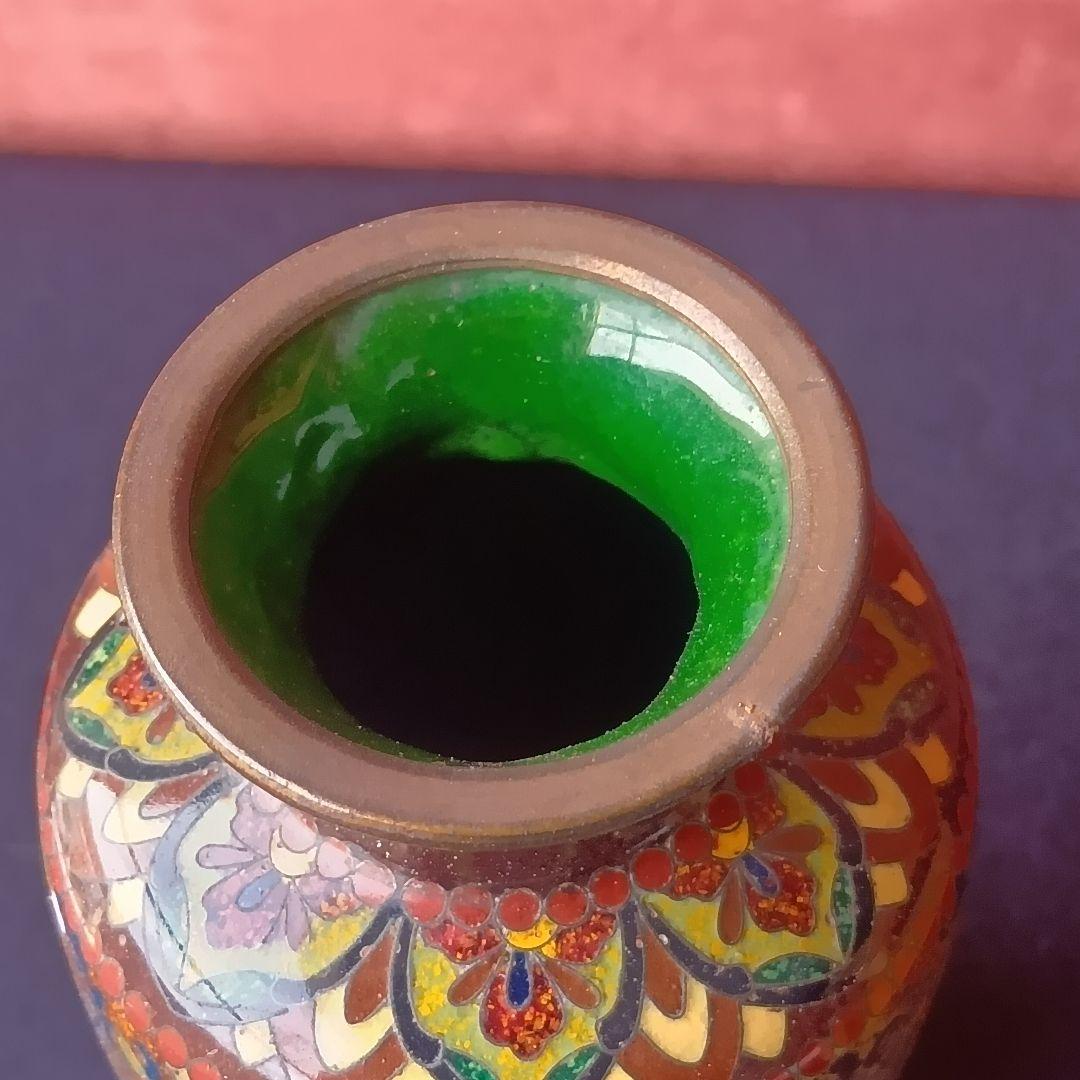 明治〜大正◆アンティーク◆七宝焼◆一輪挿し◆安藤七宝店◆龍朱雀蝶草花紋◆木製台座