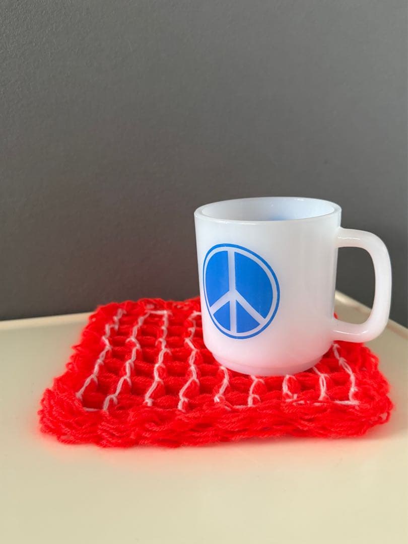 古着 ビンテージ 70s 鍵網 特殊網 グラニー ブランケット 敷物 希少 美品