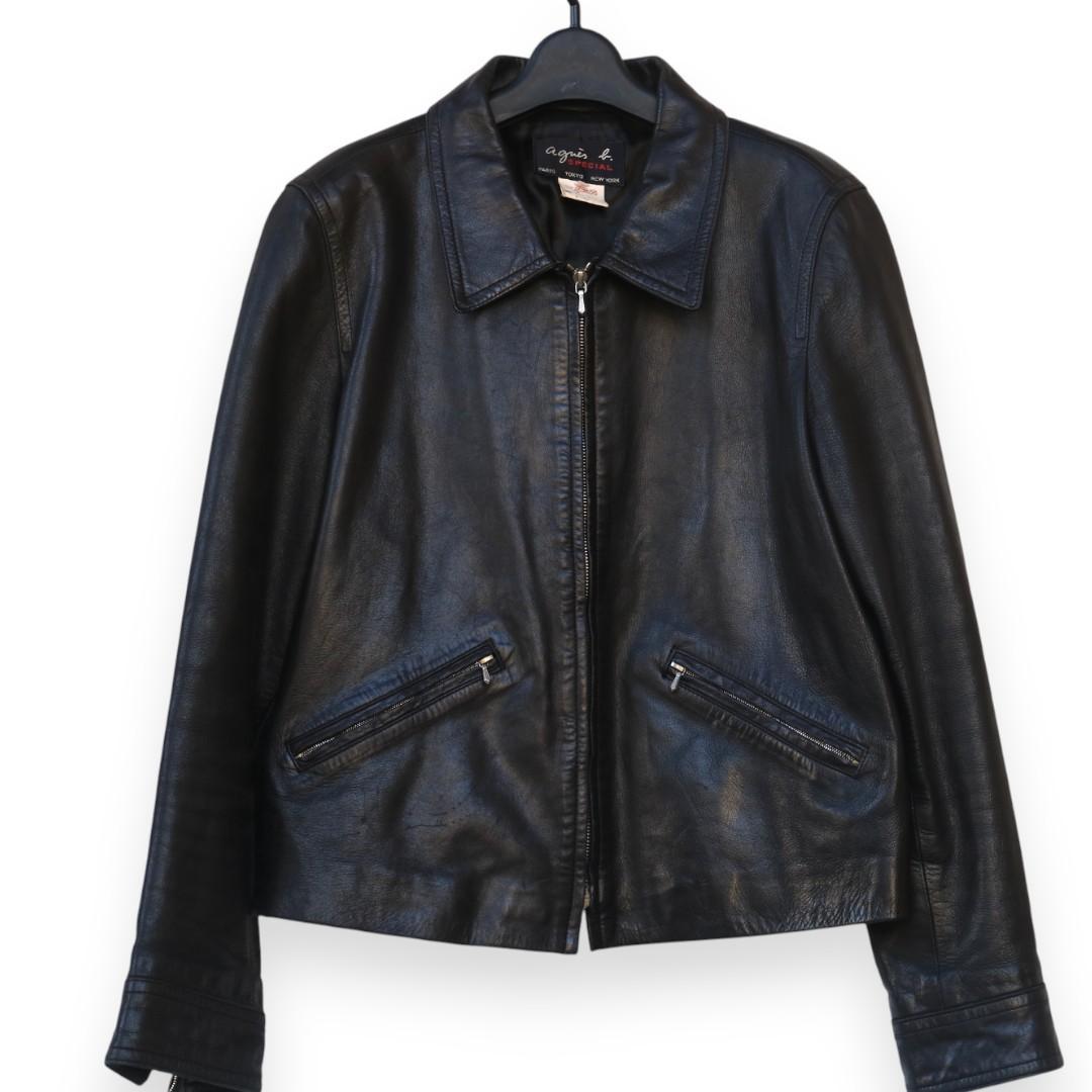 agni's b. ブラックレザーシングルライダースジャケット