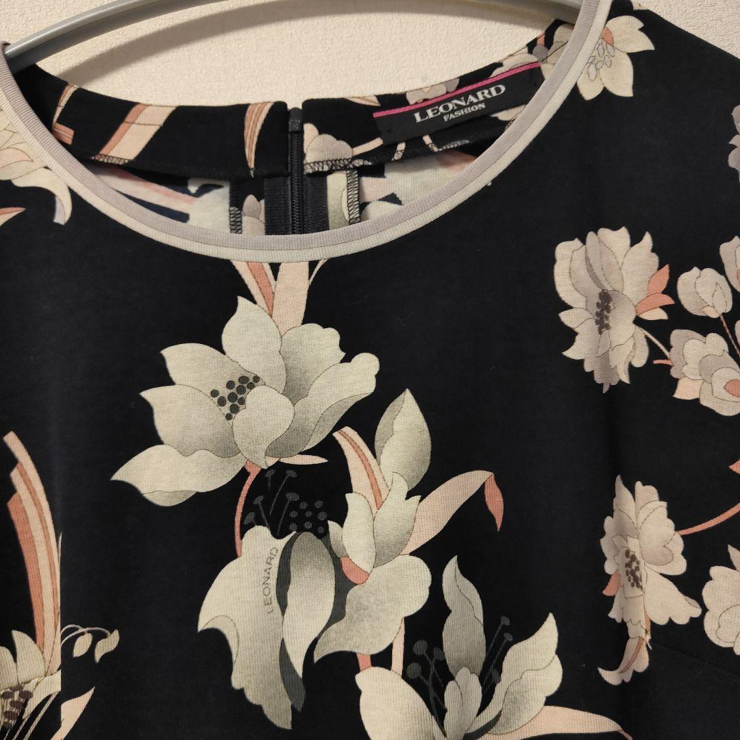 LEONARD 花柄 七分袖 ひざ丈ワンピース