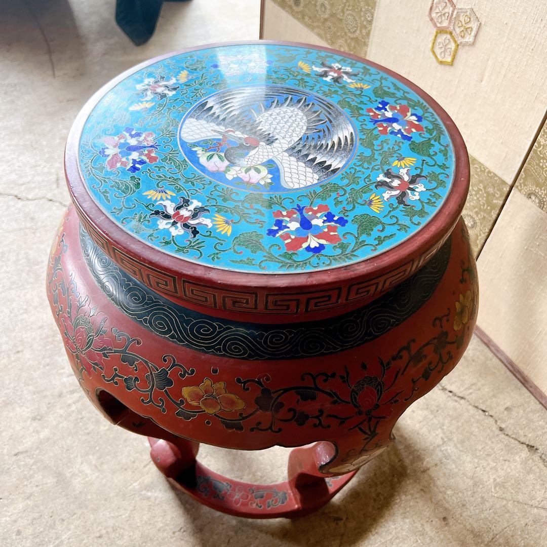 michiko景泰蘭　七宝天板スツール　サイドテーブル　花台飾り台置台装