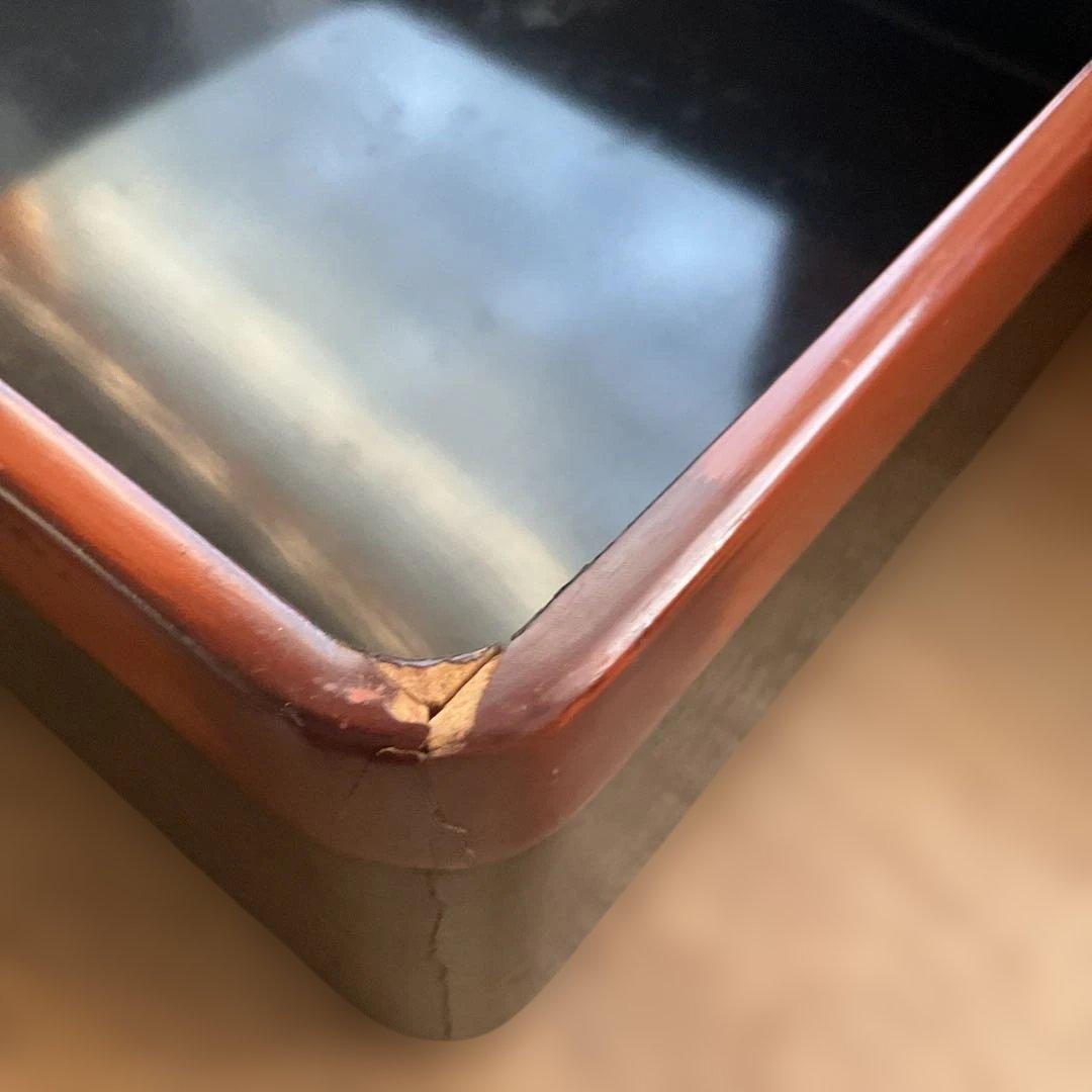 古い木製 三段重箱 黒・茶色 持ち手付き