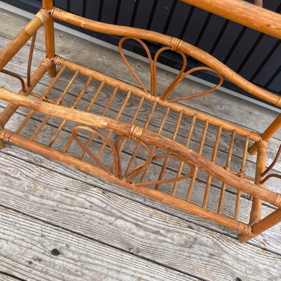 昭和レトロ ラタンラック フラワーラック 3段 オープンラック 花台 飾り棚