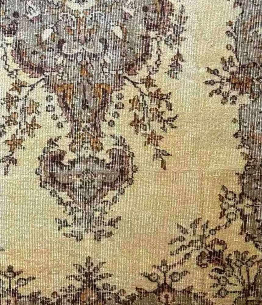 トルコヴィンテージラグ　122×209　メダリオン　ベージュブラウン×グレー