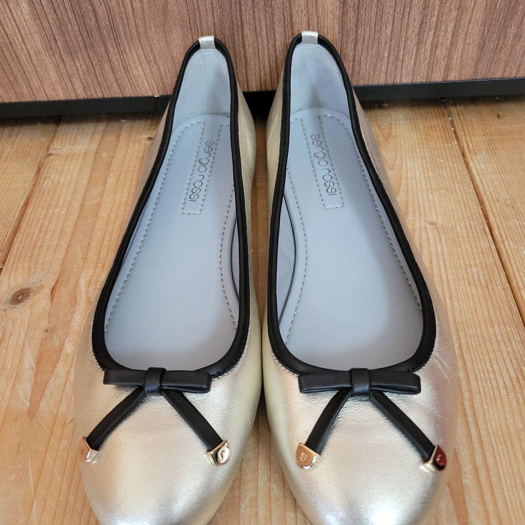美品✨ セルジオロッシ レザー フラットパンプス 34 シルバー