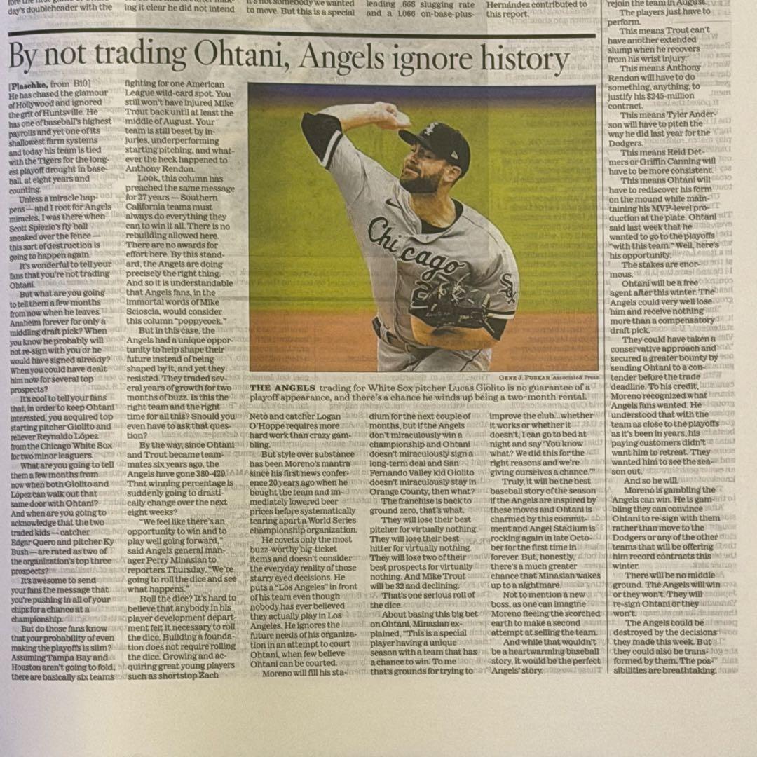 2023年7月28日付　ロサンゼルスタイムズ 【エンゼルス 大谷翔平 特集号】