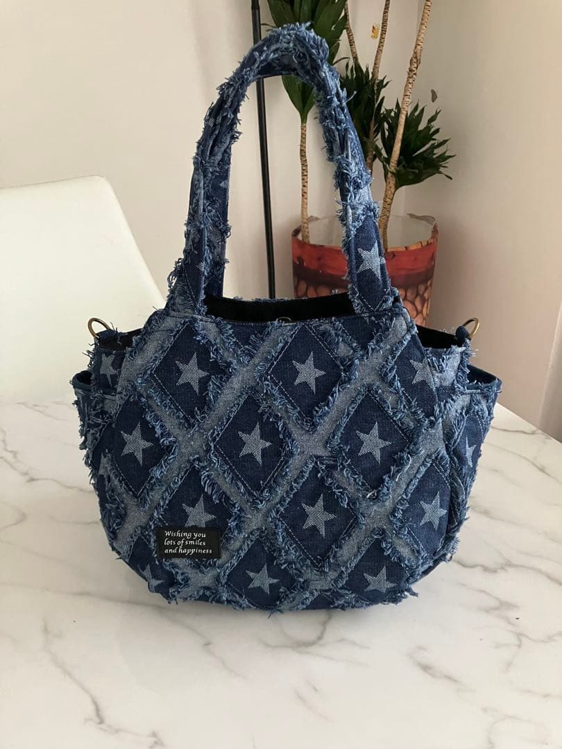 877 LaLa☆　星柄デニムリメイクバック　ハンドメイド　 2点