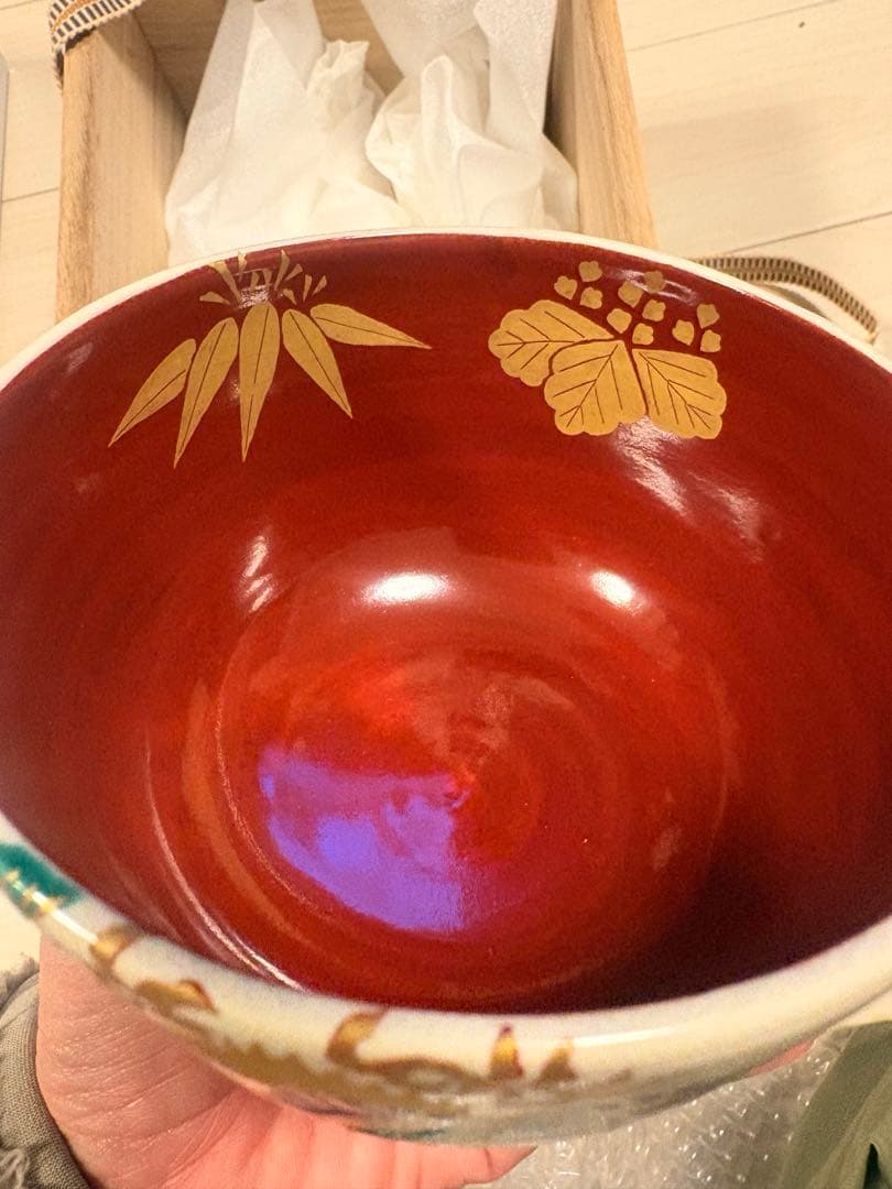 新品　薩摩焼 古垣嘉一 色絵 桐竹鳳凰 茶碗 共箱・陶歴付き 茶道具