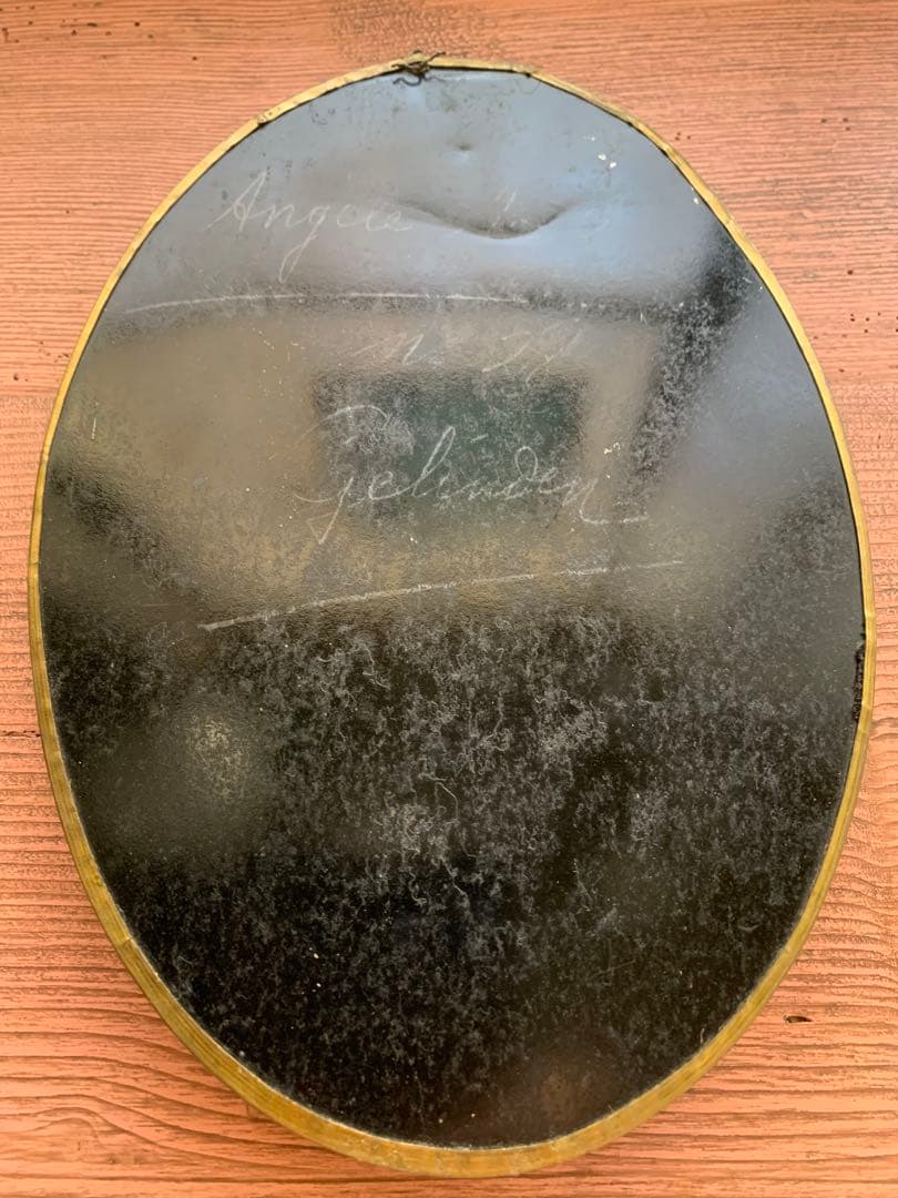 フランスアンティーク　19世紀ベルギーガラス額に美しくデコパージュされたマリア様