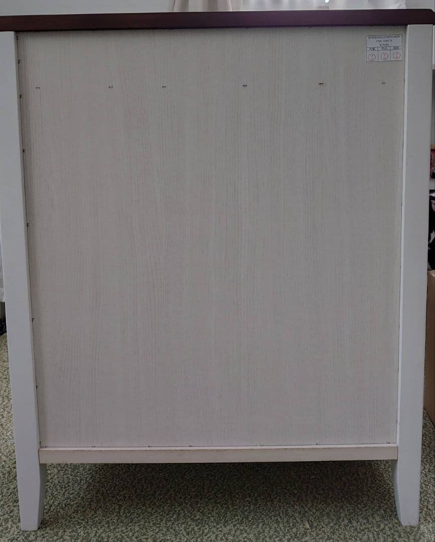 白色キャビネット棚 上部ガラス面引き出し付き