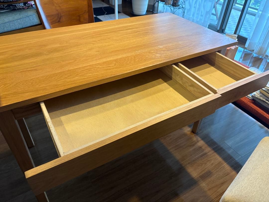 無印良品　無垢材デスク(引出付)オーク材