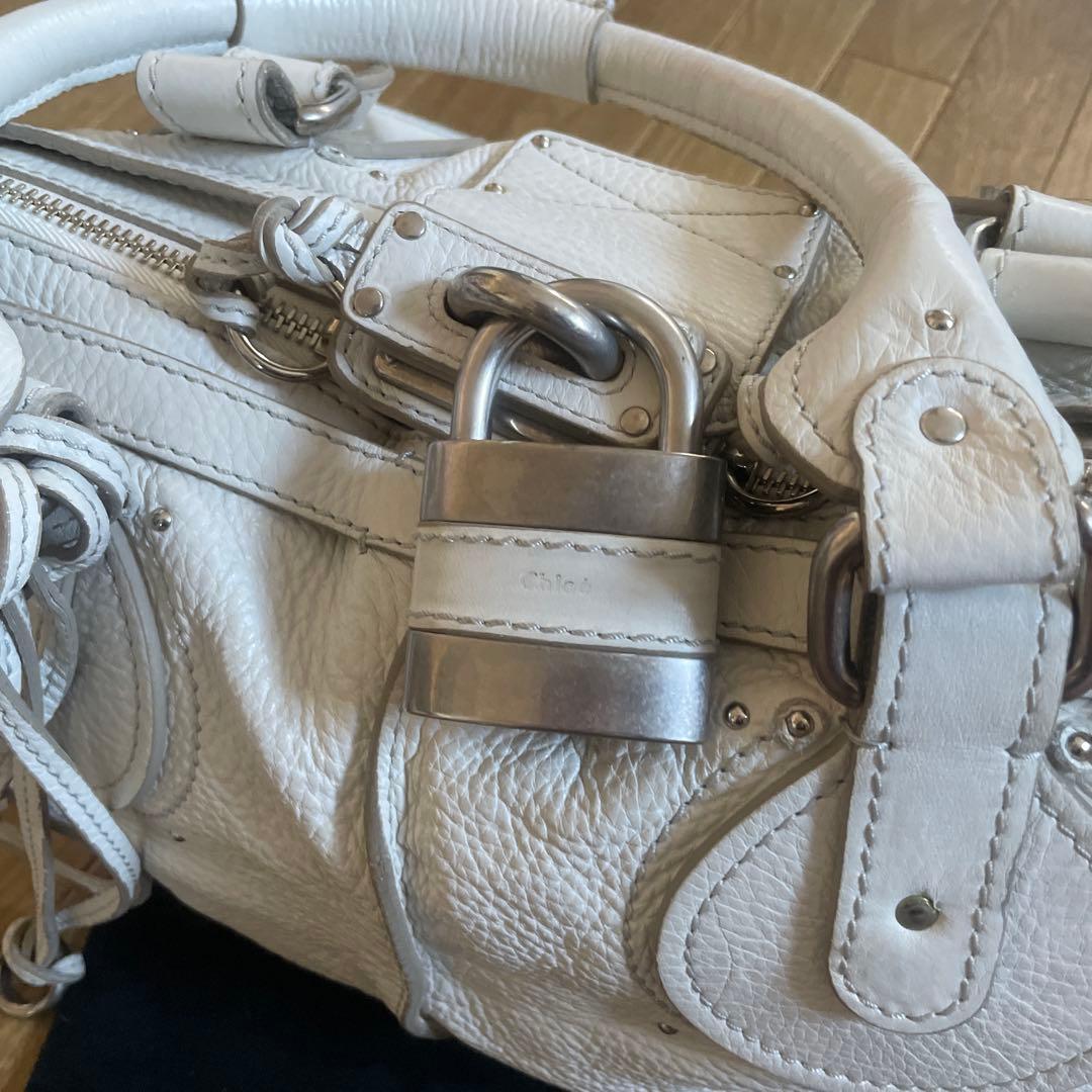 ホワイトレザー　 パディントン　ロック付き