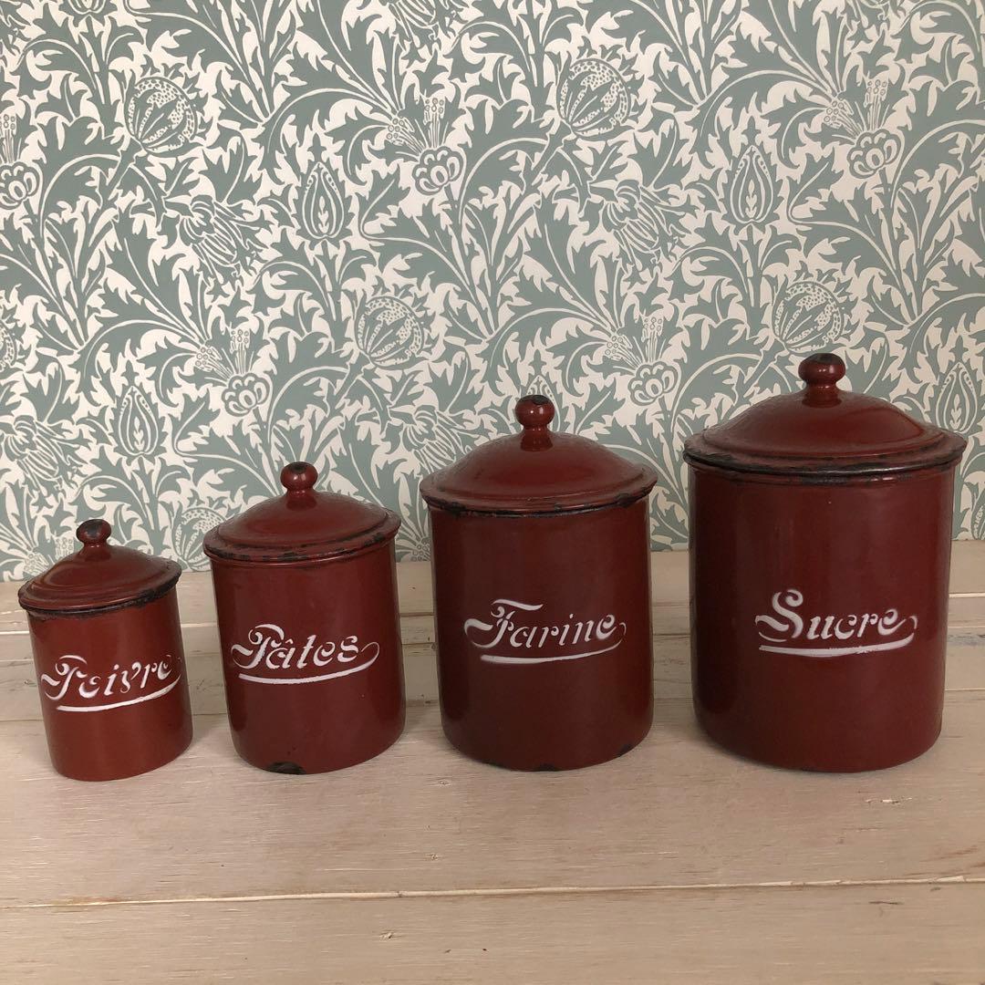 BF社アンティークホーローキャニスターセット 1900年初頭製BB社