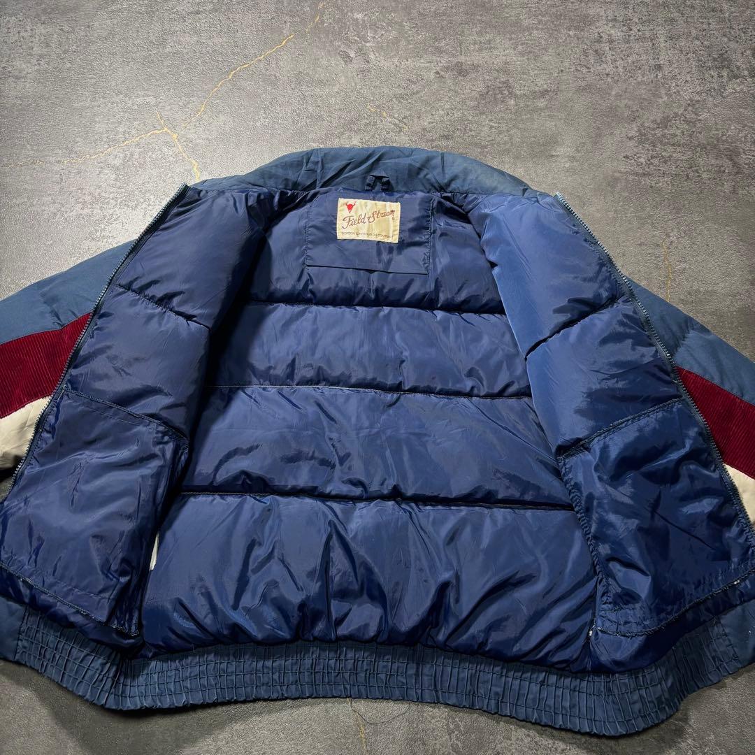 70s80sヴィンテージダウンジャケット生成りバーガンディネイビー短丈古着L