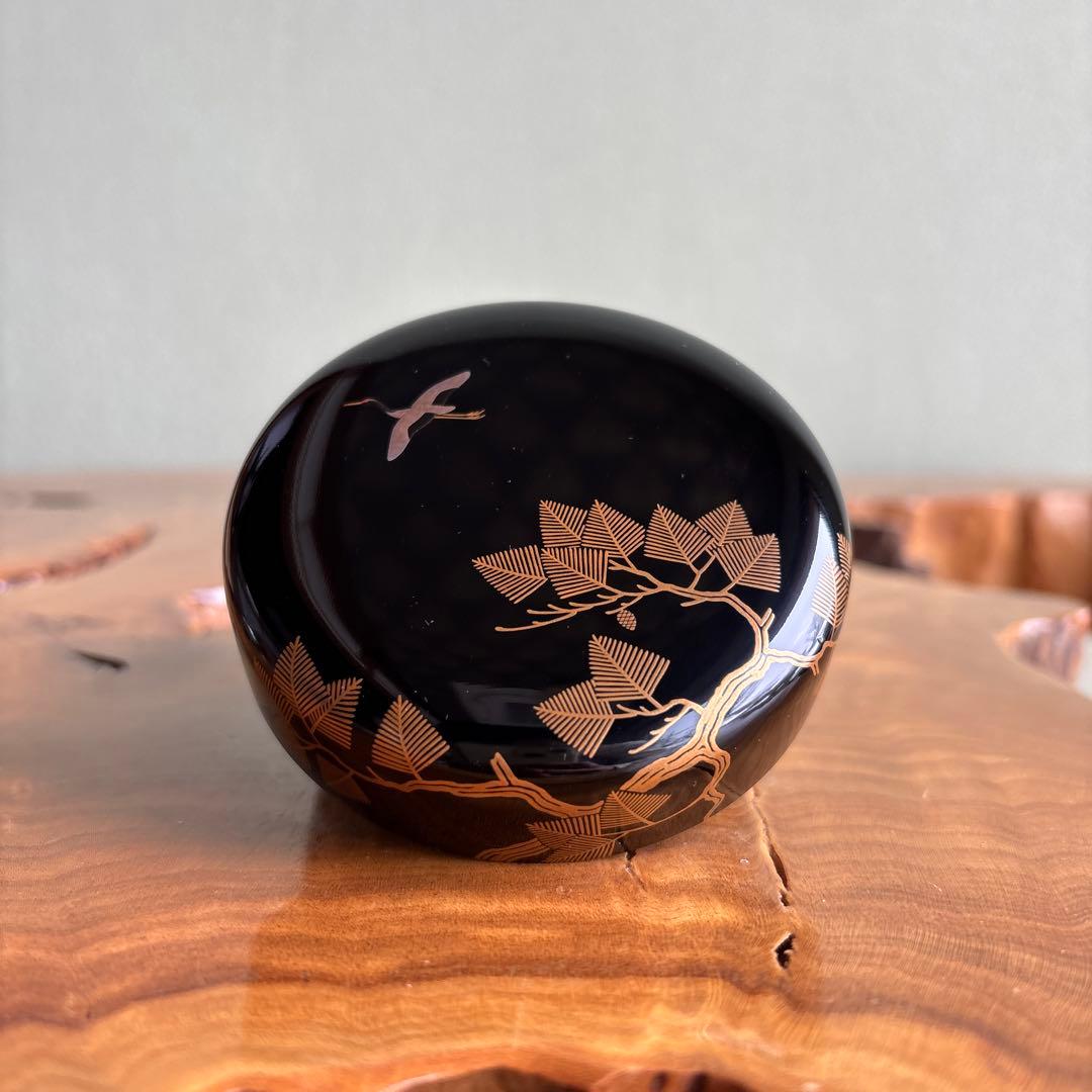 松鶴蒔絵 平棗 金蒔絵 作家物 茶道具 共箱