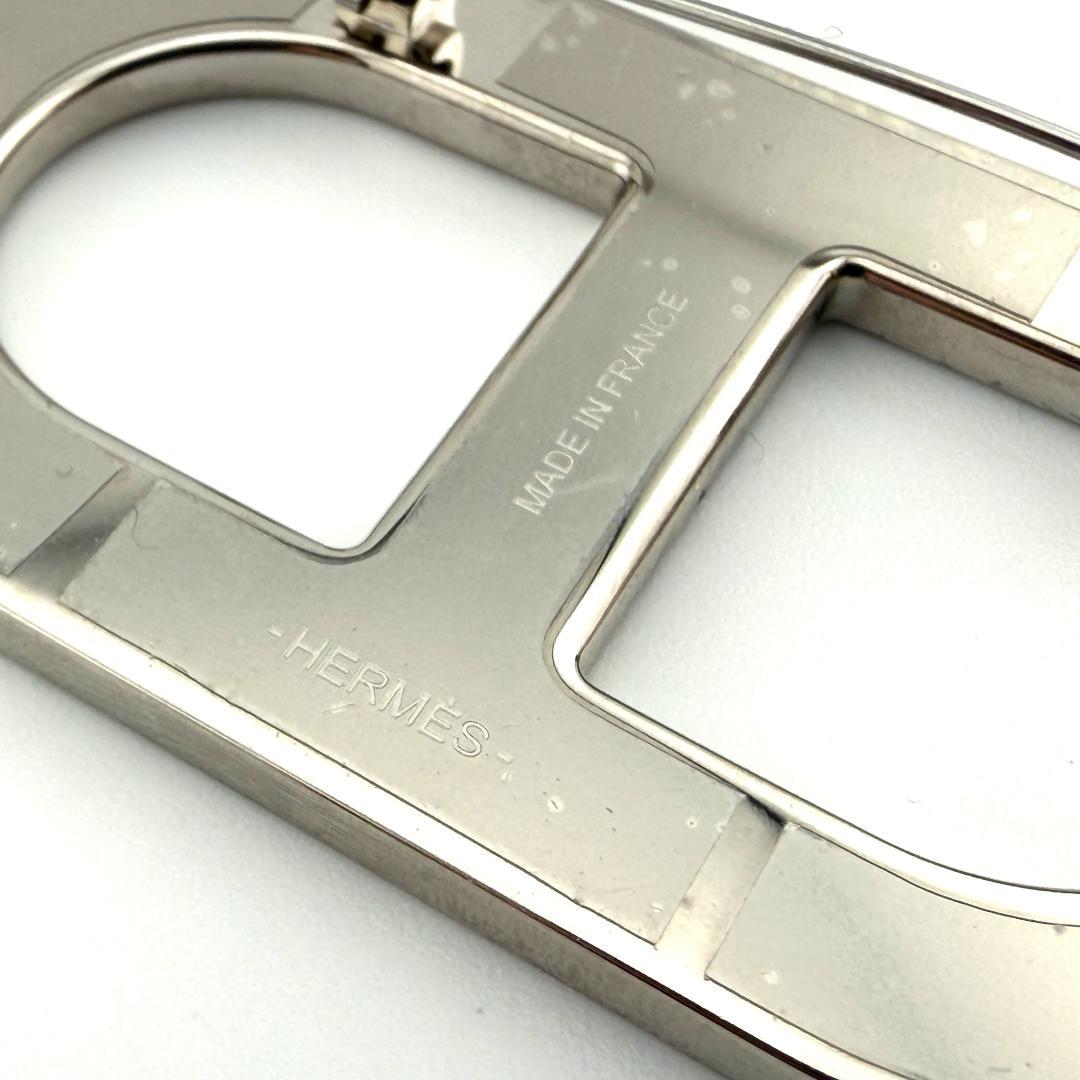 極美品 エルメス ブローチ シェーヌダンクル レザー 黒 ブラック 銀 シルバー