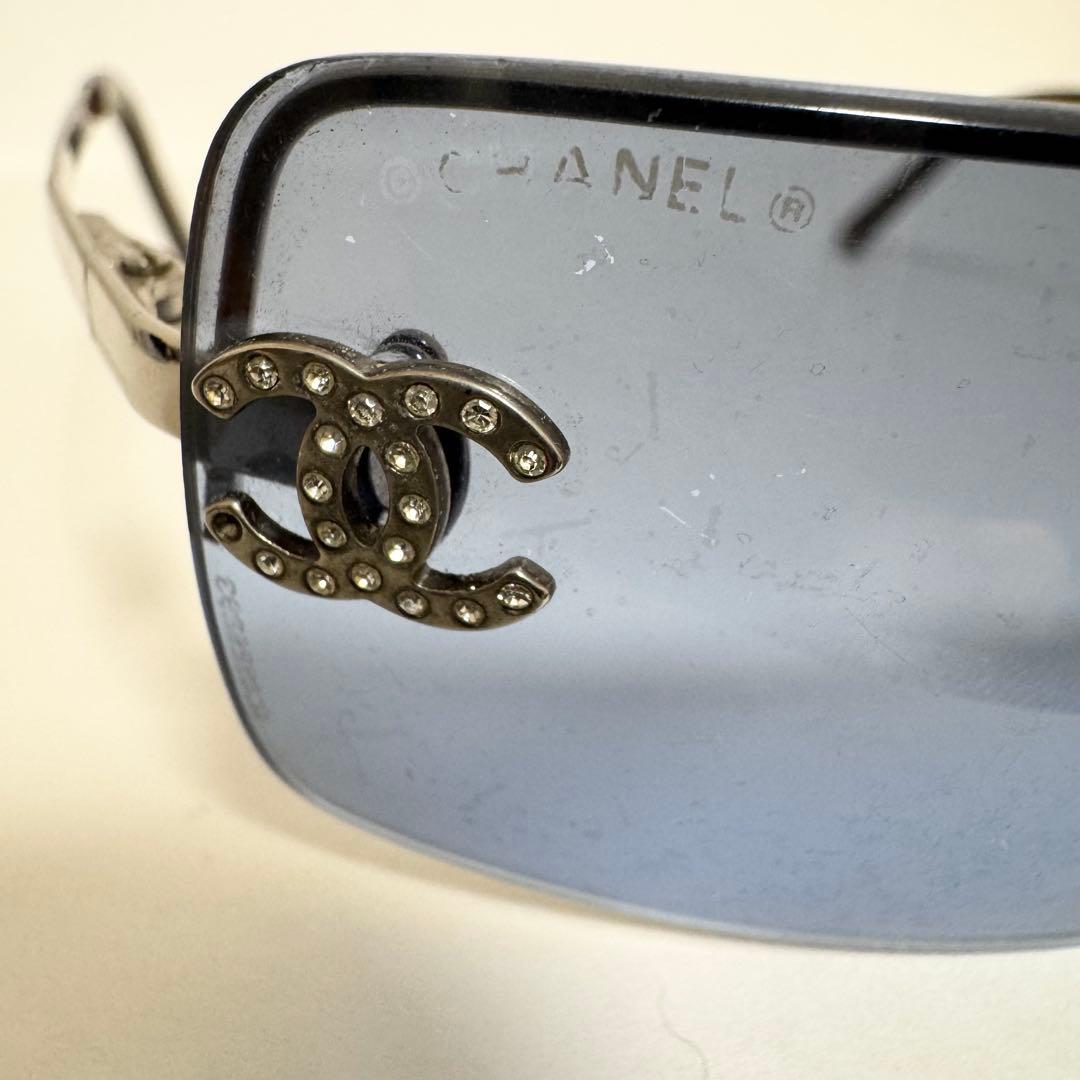 シャネル サングラス リムレス ラインストーン ココマーク シルバー ブルー