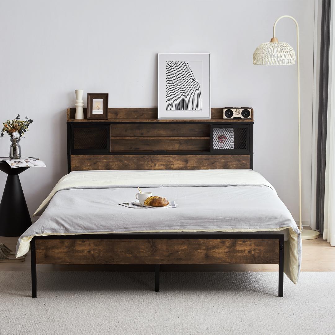 最後1セット！高級【SD・セミダブル】ベッドフレーム・コンセント付きBROWN