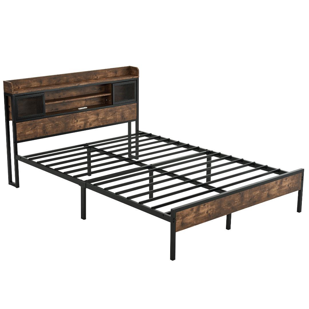 最後1セット！高級【SD・セミダブル】ベッドフレーム・コンセント付きBROWN