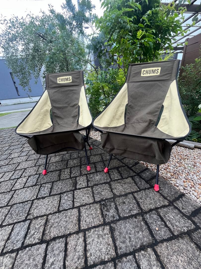 期間限定値引き！【廃盤】CHUMS キャンプチェア グリーン　2脚➕ベンチセット