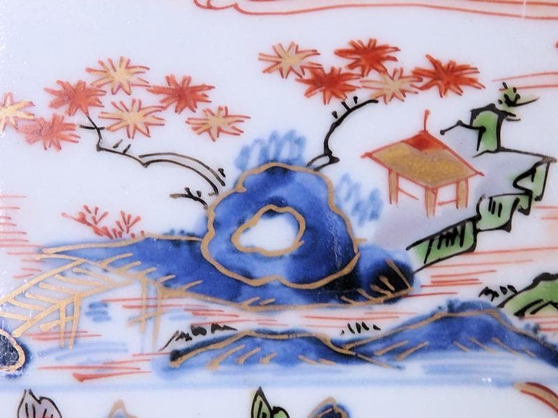 古伊万里　染錦　山水牡丹菊紋　長皿　柴田コレクション同手　E406AS-DBs