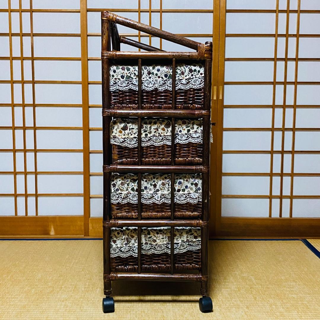 ラタン 籐 棚 チェスト 4段 籠 W50cm D35.5cm H102cm